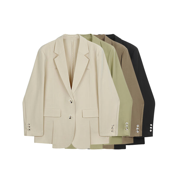 2023 Office Women Loose Fitting Blazer Coat Vintage Long Sleeve Pockets Female Outerwear Stylish Chic Tops