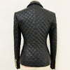 2023 Designer Jacket Women's Double Breasted Lion Buttons Grid Sewing Synthetic Leather Blazer