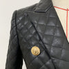 2023 Designer Jacket Women's Double Breasted Lion Buttons Grid Sewing Synthetic Leather Blazer