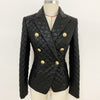 2023 Designer Jacket Women's Double Breasted Lion Buttons Grid Sewing Synthetic Leather Blazer