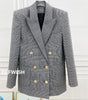 !!! Black White Checked Blazer Shoulder Pads Double Breasted Gold Buttons Woman 2023 Straight Suits Wide Wai