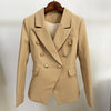 Stylish 2023 Classic Designer Blazer Women's Double Breasted Metal Lion Buttons Blazer Jacket Outer Wear Khaki
