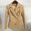 Stylish 2023 Classic Designer Blazer Women's Double Breasted Metal Lion Buttons Blazer Jacket Outer Wear Khaki