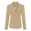 Stylish 2023 Classic Designer Blazer Women's Double Breasted Metal Lion Buttons Blazer Jacket Outer Wear Khaki