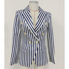 2023 Stylish Designer Blazer Jacket Women's Lion Buttons Double Breasted Classic Striped Print Blazer
