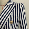 2023 Stylish Designer Blazer Jacket Women's Lion Buttons Double Breasted Classic Striped Print Blazer
