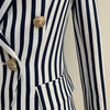 2023 Stylish Designer Blazer Jacket Women's Lion Buttons Double Breasted Classic Striped Print Blazer