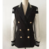 2023 Designer Stylish Blazer for Ladies Leather Patchwork Double Breasted Varsity Blazer Jacket