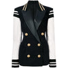 2023 Designer Stylish Blazer for Ladies Leather Patchwork Double Breasted Varsity Blazer Jacket