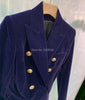 TOP VERSION !!! BLACK NAVY VELVET BLAZER FRONT DOUBLE BREASTED FLAP POCKETS LONG SLEEVES BUTTONED CUFFS