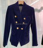 TOP VERSION !!! BLACK NAVY VELVET BLAZER FRONT DOUBLE BREASTED FLAP POCKETS LONG SLEEVES BUTTONED CUFFS