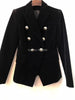 TOP VERSION !!! BLACK NAVY VELVET BLAZER FRONT DOUBLE BREASTED FLAP POCKETS LONG SLEEVES BUTTONED CUFFS