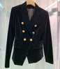 TOP VERSION !!! BLACK NAVY VELVET BLAZER FRONT DOUBLE BREASTED FLAP POCKETS LONG SLEEVES BUTTONED CUFFS