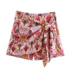 TRAF 2023 Knot Floral Top Women Vintage Print Crop Top Female Long Puff Sleeve Summer Blouses Beach Chic Woman Blouse