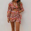 TRAF 2023 Knot Floral Top Women Vintage Print Crop Top Female Long Puff Sleeve Summer Blouses Beach Chic Woman Blouse
