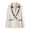TRAF 2023 Tweed Suit Double Breasted Blazer Woman Fitted Coat Contrast Piping Long Sleeve Autumn Button Elegant Female Blazer