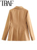 TRAF 2023 Autumn Women Blazer Vintage Double Breasted Flap Pocket Slim Office Lady Suit Jacket Female Chic Elegant Coat Khaki