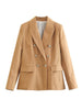 TRAF 2023 Autumn Women Blazer Vintage Double Breasted Flap Pocket Slim Office Lady Suit Jacket Female Chic Elegant Coat Khaki