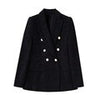 TRAF 2023 Black Double Breasted Blazer Women Blue Pink Elegant Female Blazer Autumn Office Wear Long Sleeve Tweed Jacket