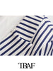 TRAF  2023 Blue Striped Linen-blend Blazer With Pockets Women Casual Blazer Woman Office Elegant Female Suit Jacket