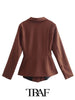 TRAF  2023 Brown Open Blazer Women  Casual Blazer Woman Office Elegant Female Suit Breasted Long Sleeve Jacket