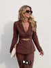 TRAF  2023 Brown Open Blazer Women  Casual Blazer Woman Office Elegant Female Suit Breasted Long Sleeve Jacket