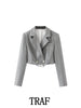 TRAF  2023 2 Pieces Sets Women Cropped ButtonPull Ring Design Blazer + Mini Skirt Set Woman Casual Sets