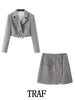 TRAF  2023 2 Pieces Sets Women Cropped ButtonPull Ring Design Blazer + Mini Skirt Set Woman Casual Sets