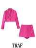 TRAF  2023 2 Pieces Sets Women Cropped Single Button Long Sleeve Blazer Coat + Slim Mini Short Skirts Causal Sets