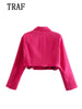 TRAF  2023 2 Pieces Women Cropped Button Blazer+Mini Skirt Set Pink Jacket Coat+Mini Skirt Woman Sets