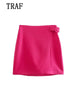 TRAF  2023 2 Pieces Women Cropped Button Blazer+Mini Skirt Set Pink Jacket Coat+Mini Skirt Woman Sets