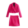 TRAF  2023 2 Pieces Women Cropped Button Blazer+Mini Skirt Set Pink Jacket Coat+Mini Skirt Woman Sets