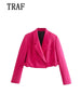 TRAF  2023 2 Pieces Women Cropped Button Blazer+Mini Skirt Set Pink Jacket Coat+Mini Skirt Woman Sets