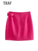 TRAF  2023 2 Pieces Women Cropped Button Blazer+Mini Skirt Set Pink Jacket Coat+Mini Skirt Woman Sets
