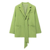 TRAF 2023 Green Blazer Set Women Casual Long Sleeve Belts Blazer Loose Lapel Collar Button Spring Jackets Woman Elegant Blazer