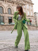 TRAF 2023 Green Blazer Set Women Casual Long Sleeve Belts Blazer Loose Lapel Collar Button Spring Jackets Woman Elegant Blazer