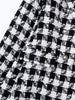 TRAF 2023 Houndstooth Plaid Blazer Woman Black White Tweed Jacket Female Double Breasted Blazer Women Long Sleeve Autumn Jacket