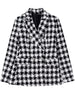 TRAF 2023 Houndstooth Plaid Blazer Woman Black White Tweed Jacket Female Double Breasted Blazer Women Long Sleeve Autumn Jacket