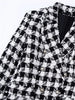 TRAF 2023 Houndstooth Plaid Blazer Woman Black White Tweed Jacket Female Double Breasted Blazer Women Long Sleeve Autumn Jacket