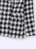 TRAF 2023 Houndstooth Plaid Blazer Woman Black White Tweed Jacket Female Double Breasted Blazer Women Long Sleeve Autumn Jacket