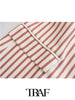 TRAF  2023 Pocket Pink Stripe Casual Blazer Women Casual Blazer Woman Office Elegant Female Suit Jacket