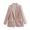 TRAF  2023 Pocket Pink Stripe Casual Blazer Women Casual Blazer Woman Office Elegant Female Suit Jacket