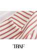 TRAF  2023 Pocket Pink Stripe Casual Blazer Women Casual Blazer Woman Office Elegant Female Suit Jacket