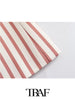 TRAF  2023 Pocket Pink Stripe Casual Blazer Women Casual Blazer Woman Office Elegant Female Suit Jacket