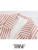 TRAF  2023 Pocket Pink Stripe Casual Blazer Women Casual Blazer Woman Office Elegant Female Suit Jacket
