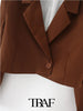 TRAF  2023 Pocket Solid Single-Breasted Cropped Blazer Women Casual Blazer Woman Office Elegant Female Suit Jacket