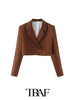 TRAF  2023 Pocket Solid Single-Breasted Cropped Blazer Women Casual Blazer Woman Office Elegant Female Suit Jacket