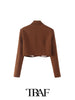 TRAF  2023 Pocket Solid Single-Breasted Cropped Blazer Women Casual Blazer Woman Office Elegant Female Suit Jacket