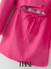 TRAF  2023 Sexy Rose Red Personality Design Hollow Tie Blazer Women Casual Blazer Woman Office Elegant Female Suit Jacket