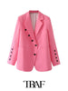 TRAF  2023 Solid Color Irregular Button Blazer Women Casual Blazer Woman Office Elegant Female Suit Jacket